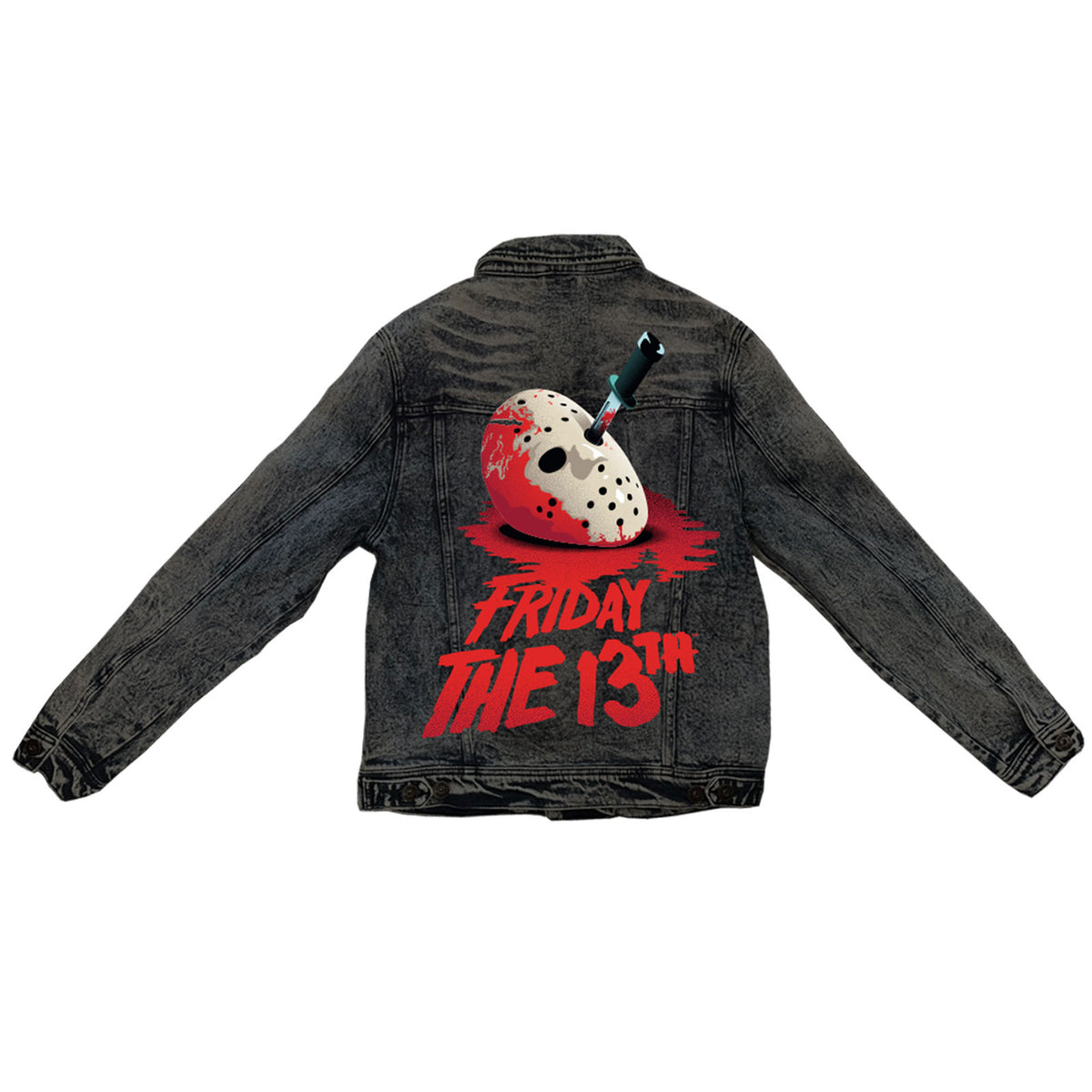 Friday the 13th Unisex Denim Jacket: Jason Mask Washed (Black) (Back Only)
