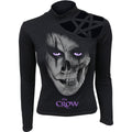 The Crow Ladies Pentagram Shoulder Top: Skull Face (Black)