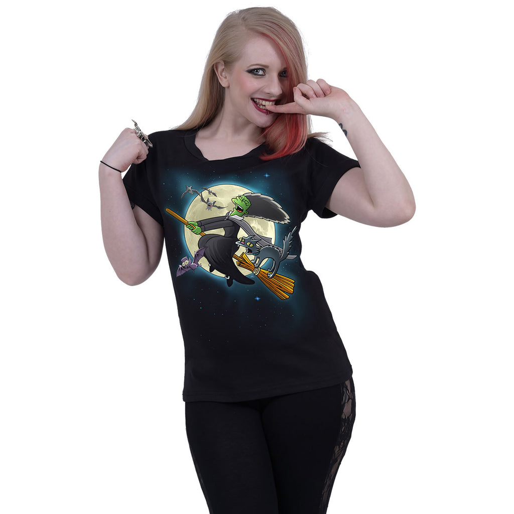 The Simpsons Ladies Boatneck Cap Sleeve T-Shirt: Marge Witch (Black)
