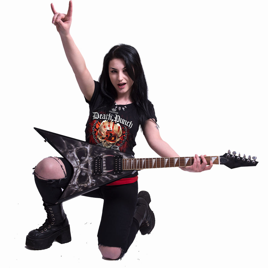 Five Finger Death Punch Ladies 2-in-1 Ripped Top: Assassin (Black & Red)