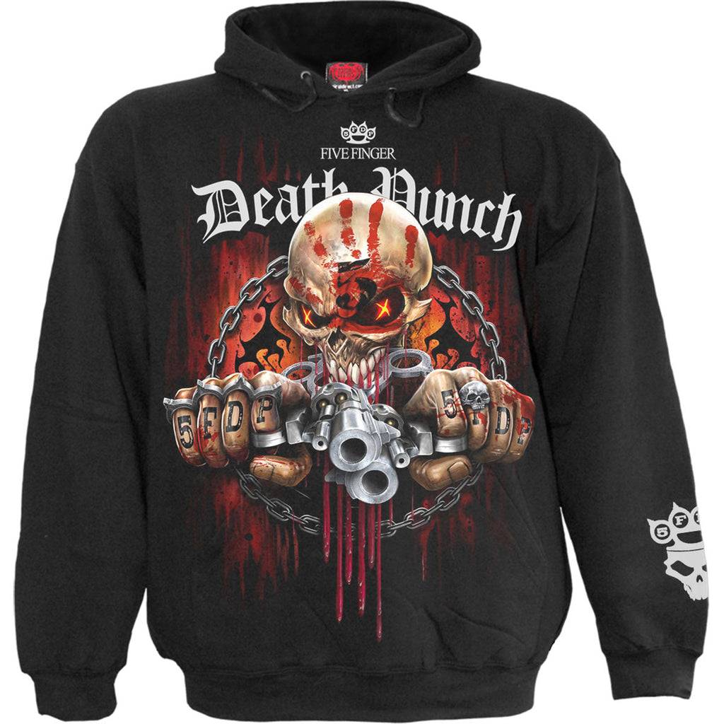 Five Finger Death Punch Unisex Pullover Hoodie: Assassin (Black) (Back & Sleeve Print)