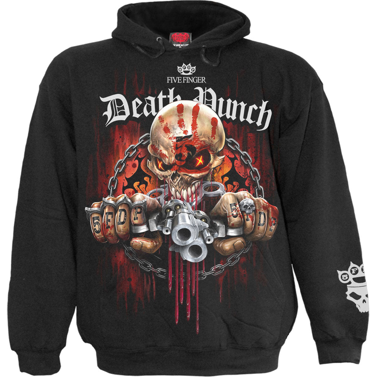 Five Finger Death Punch Unisex Pullover Hoodie: Assassin (Black) (Back & Sleeve Print)