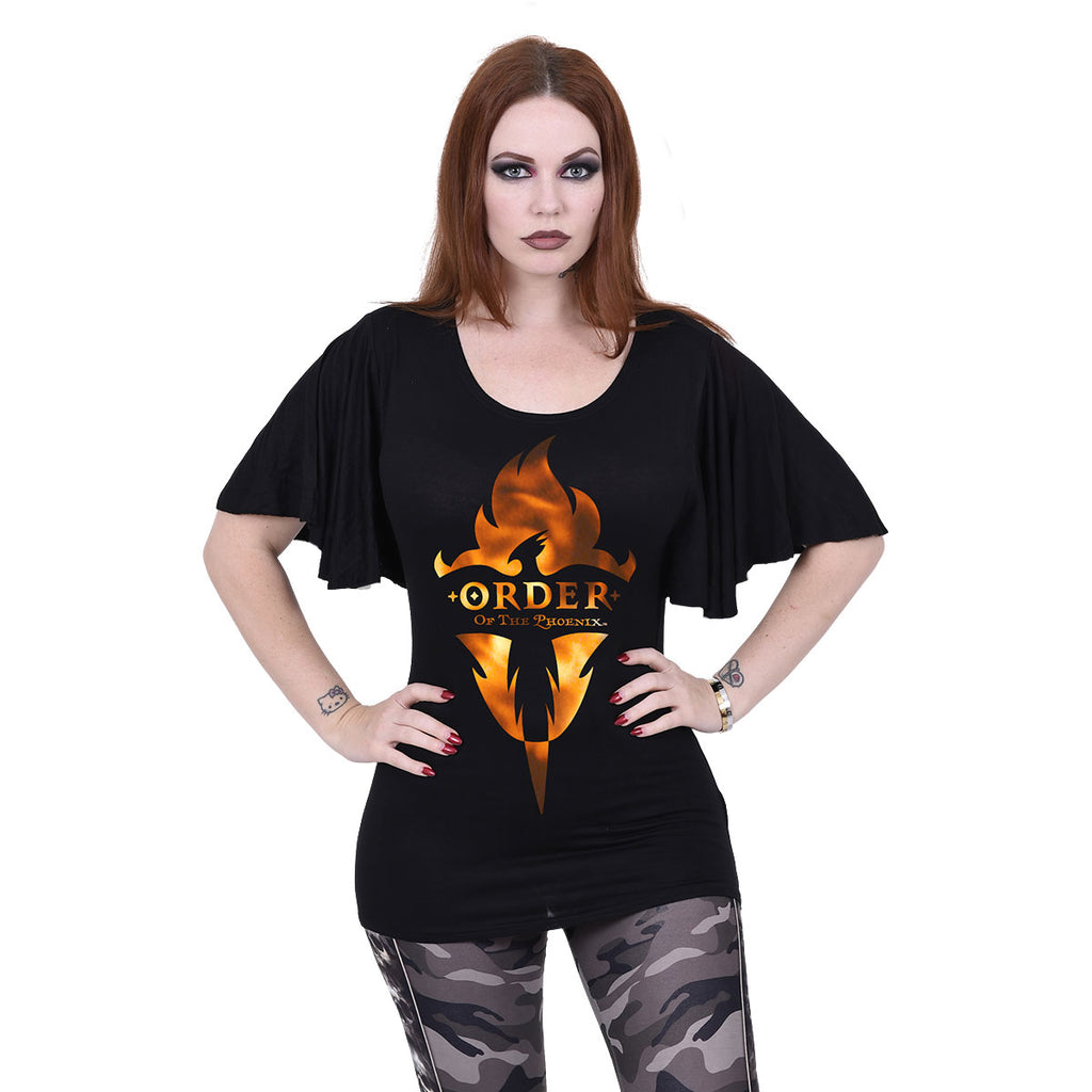 Harry Potter Ladies Latin Boatneck Top: Order Of The Phoenix (Black)