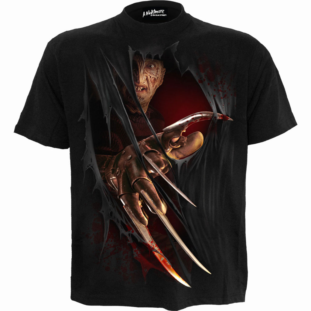 A Nightmare on Elm Street Unisex T-Shirt: Freddy Claws Elm Street (Black) (Back Print)