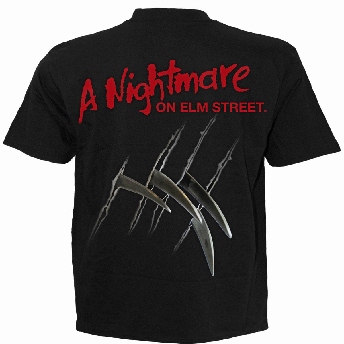 A Nightmare on Elm Street Unisex T-Shirt: Freddy Claws Elm Street (Black) (Back Print)