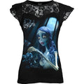 Corpse Bride Ladies Lace Layered Cap Sleeve Top: Glow In The Dark (Black)