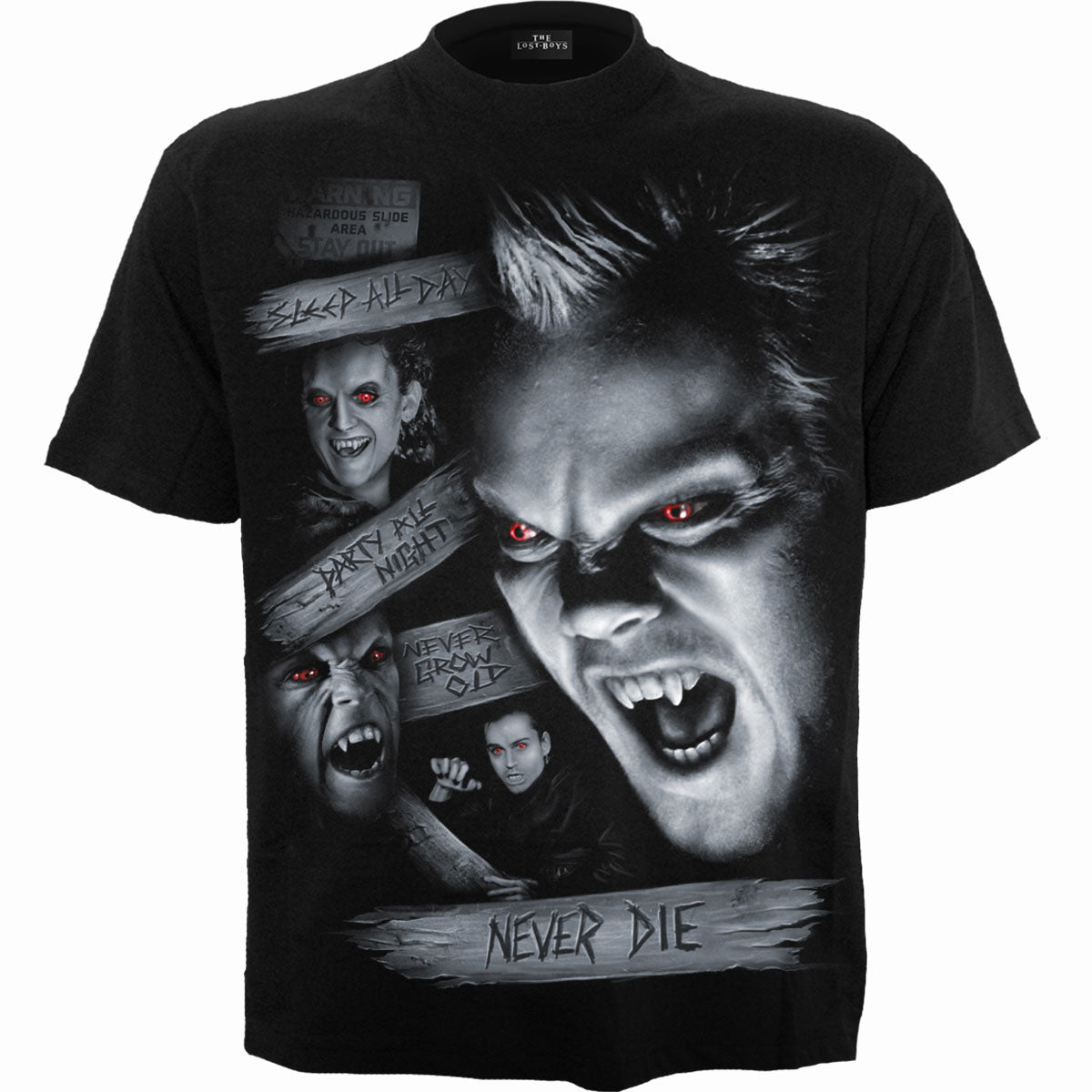The Lost Boys Unisex T-Shirt: Never Die (Black) (Back Print)