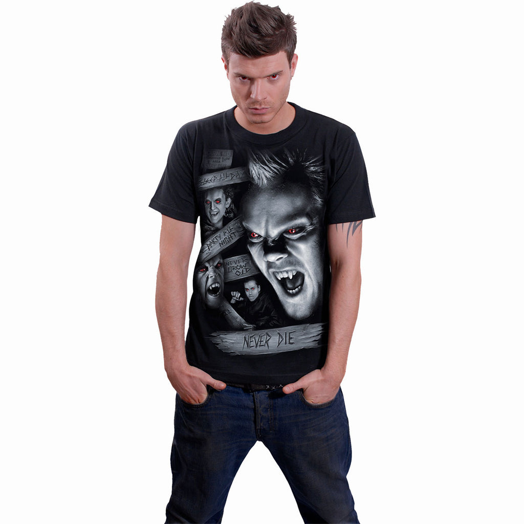 The Lost Boys Unisex T-Shirt: Never Die (Black) (Back Print)