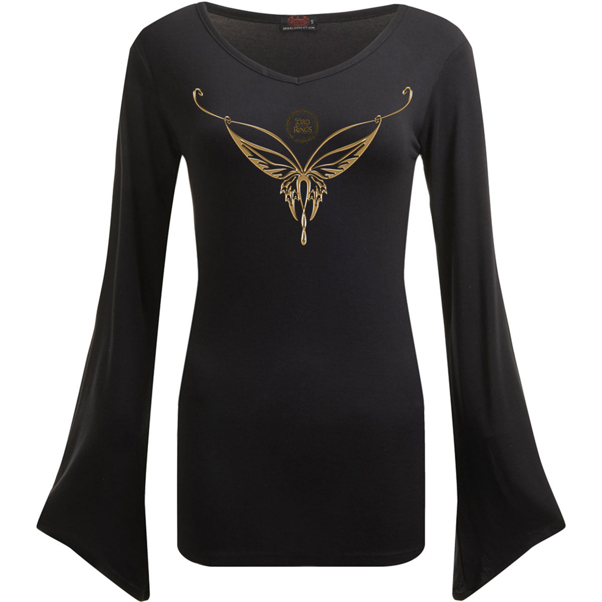 Lord Of The Rings Ladies Gothic Sleeve T-Shirt: Elven Necklace (Black)