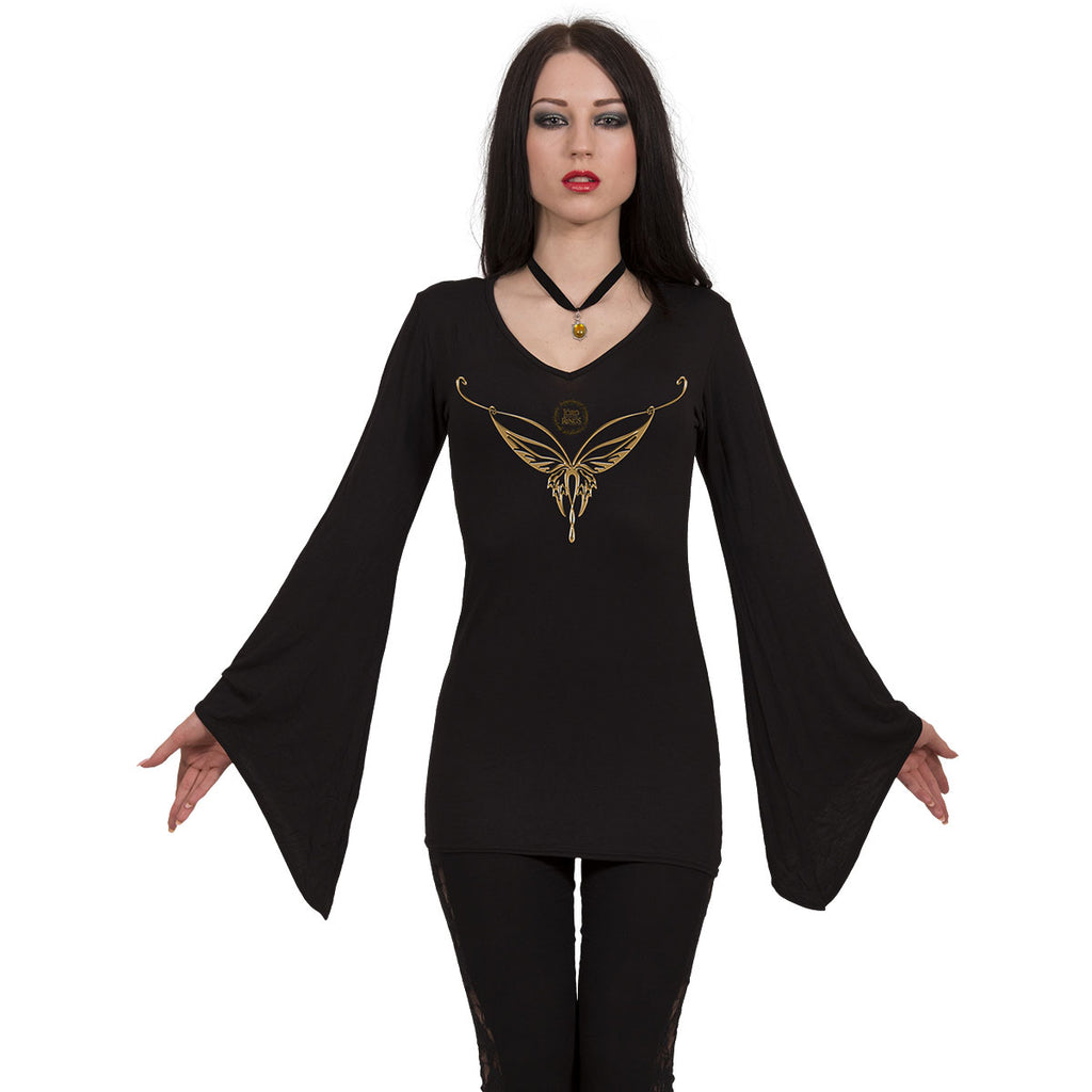 Lord Of The Rings Ladies Gothic Sleeve T-Shirt: Elven Necklace (Black)