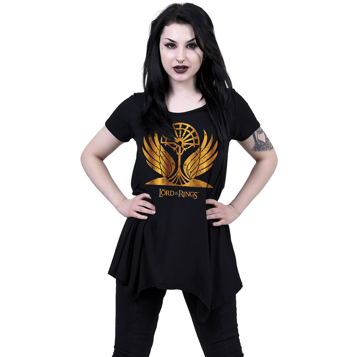 Lord Of The Rings Ladies Smock Tunic Casual Top: Golden Wings (Black)