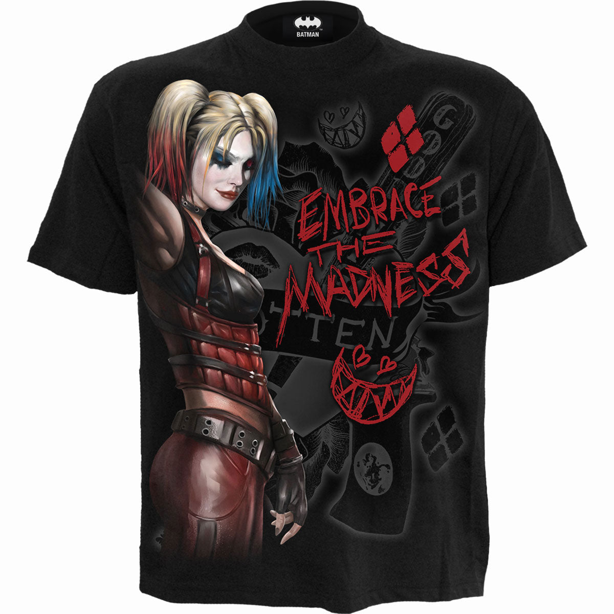 DC Comics Unisex T-Shirt: Batman Harley Quinn Embrace Madness (Black)