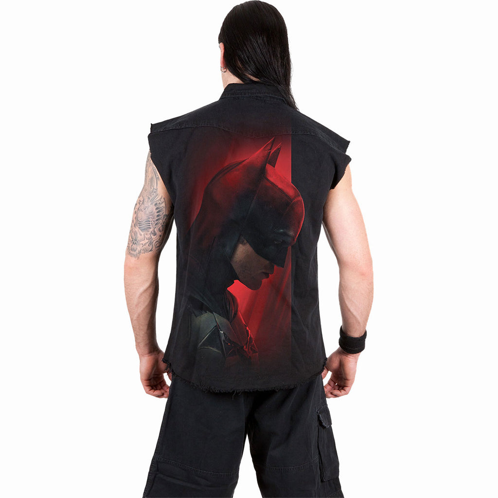 DC Comics Unisex Worker Shirt: The Batman Profile Logo (Black) (Back Print)
