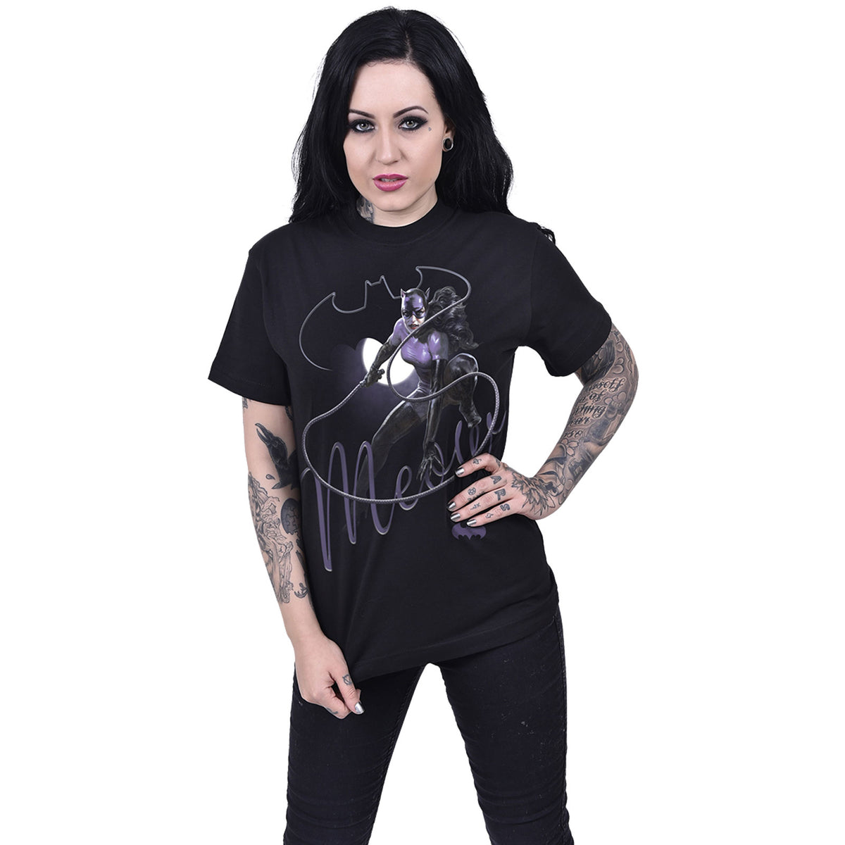DC Comics Unisex T-Shirt: Catwoman Meow (Black)