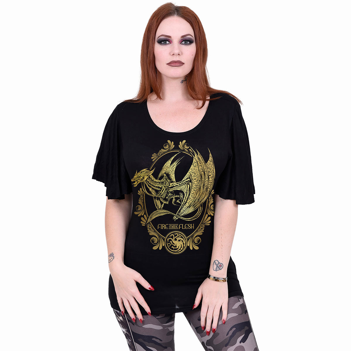 House of the Dragon Ladies Latin Boatneck Top: Filigree (Black)
