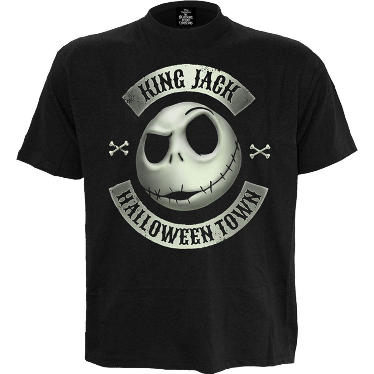 The Nightmare Before Christmas Unisex T-Shirt: Jack Crest (Glow) (Black)