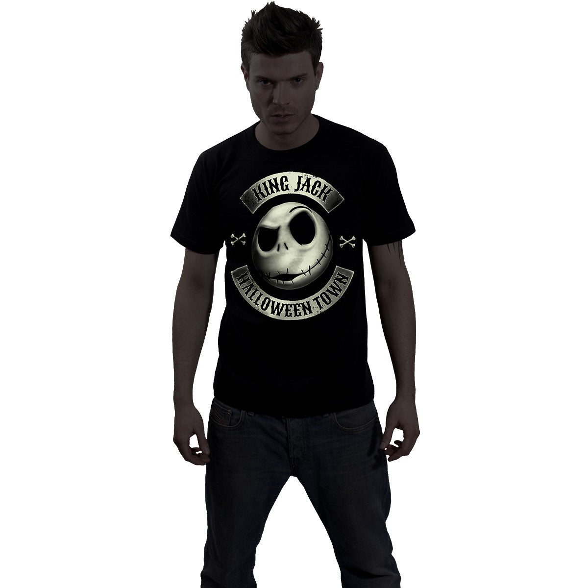 The Nightmare Before Christmas Unisex T-Shirt: Jack Crest (Glow) (Black)