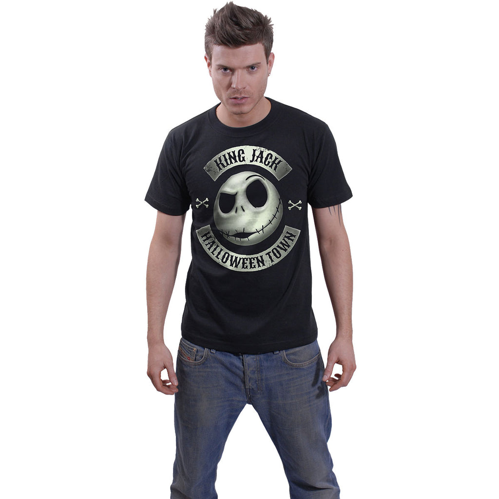 The Nightmare Before Christmas Unisex T-Shirt: Jack Crest (Glow) (Black)