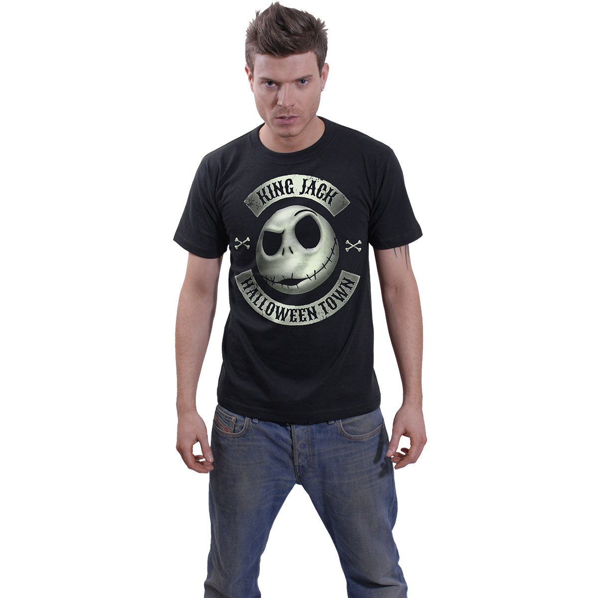 The Nightmare Before Christmas Unisex T-Shirt: Jack Crest (Glow) (Black)