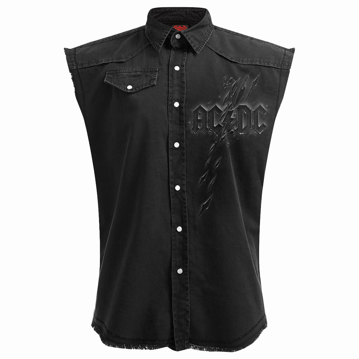 AC/DC Unisex Worker Shirt: Back In Black Torn (Black) (Back Print)