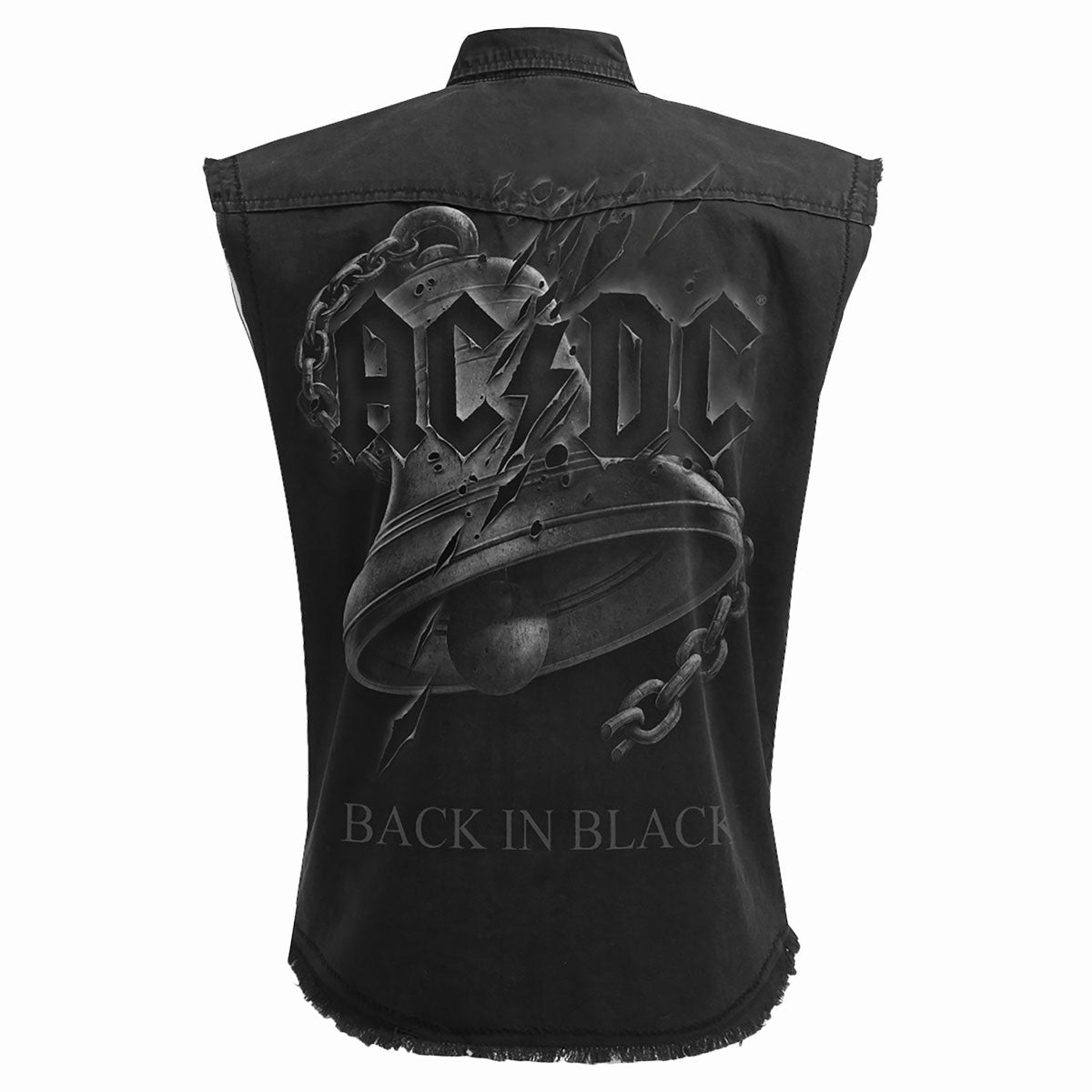 AC/DC Unisex Worker Shirt: Back In Black Torn (Black) (Back Print)