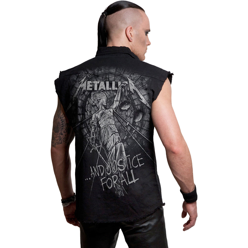 Metallica Unisex Worker Shirt: Stoned Justice (Black) (Back Print)
