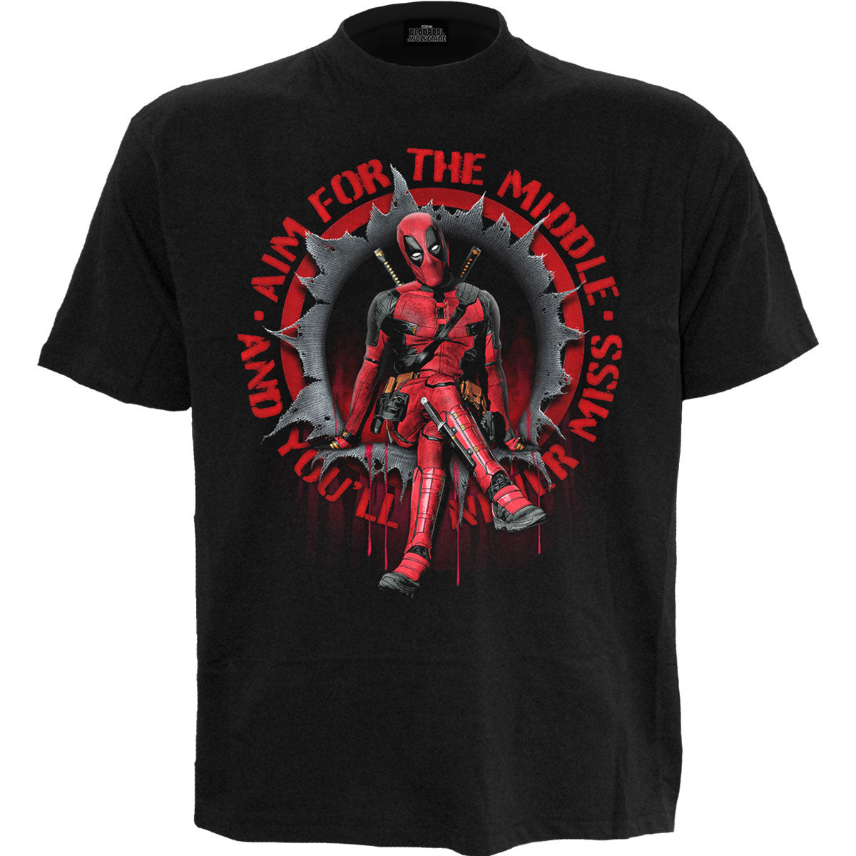 Marvel Comics Unisex T-Shirt: Deadpool Aim for the Middle (Black)