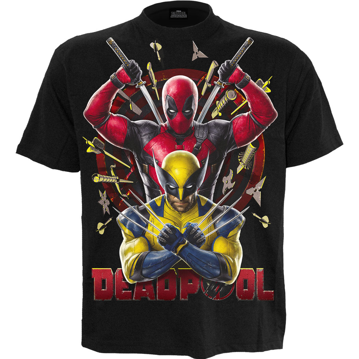 Marvel Comics Unisex T-Shirt: Deadpool Wolverine Bullseye (Black) (Back Print)