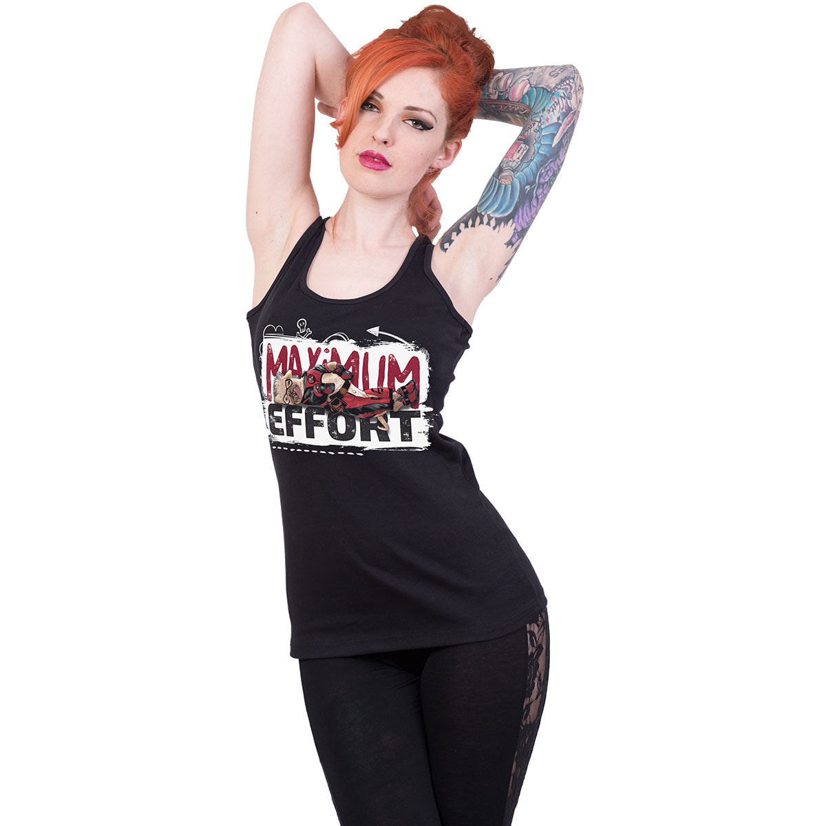 Marvel Comics Ladies Razor Back Vest T-Shirt: Deadpool - Maximum Effort (Black)