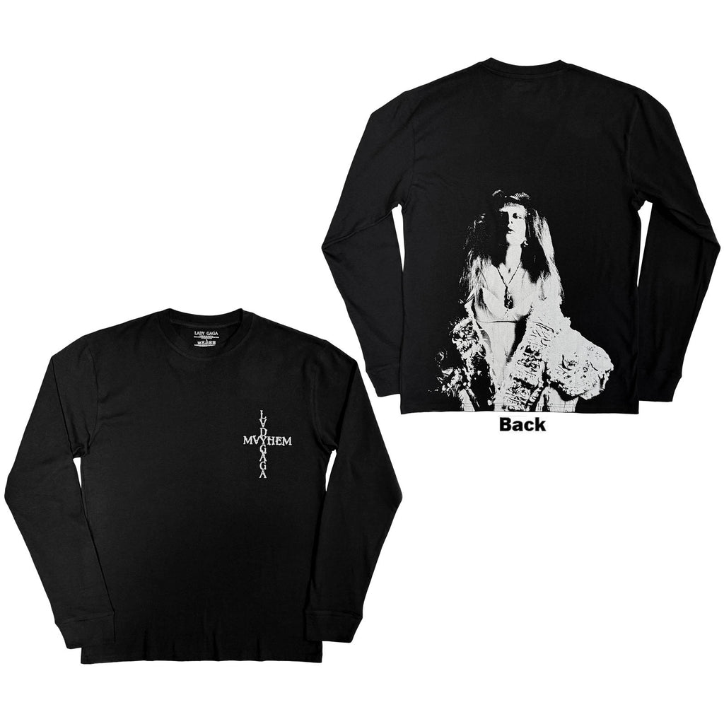 Lady Gaga Unisex Long Sleeve T-Shirt: Mayhem (Black) (Back Print)