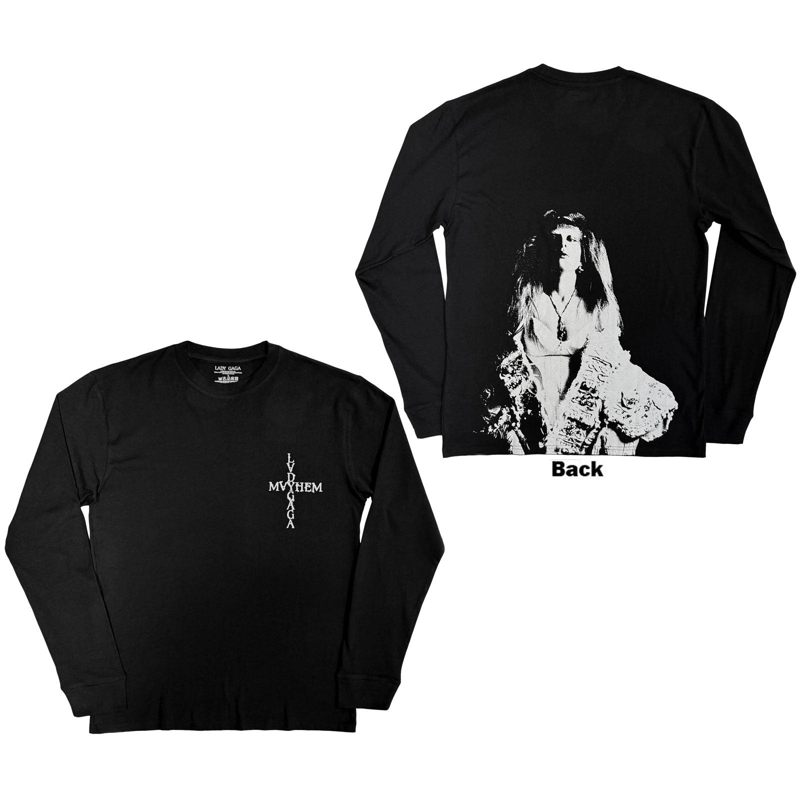 Lady Gaga Unisex Long Sleeve T-Shirt: Mayhem (Black) (Back Print)