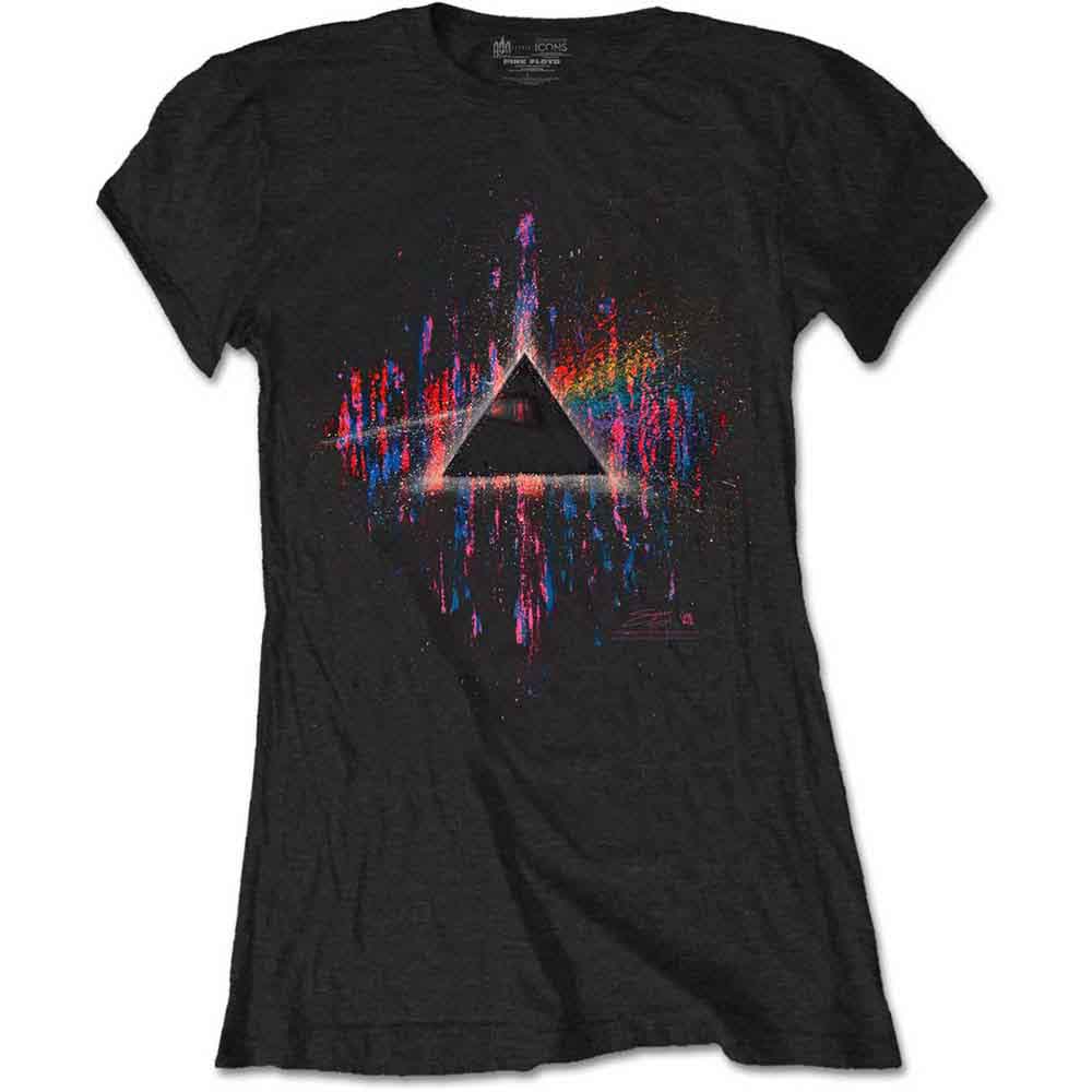 Pink Floyd Ladies T-Shirt: Dark Side of the Moon Pink Splatter (Black)