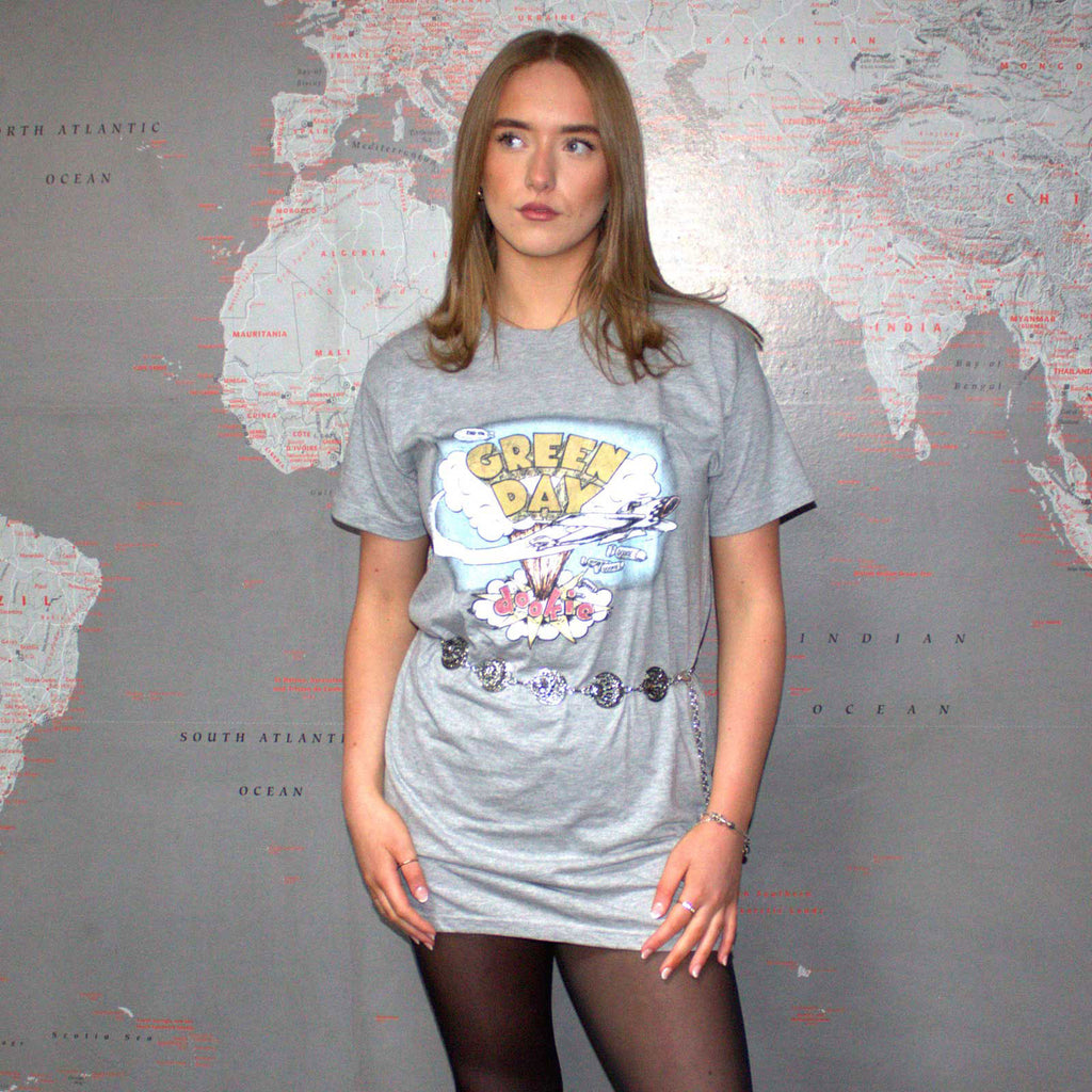 Green Day Ladies T-Shirt Dress: Vintage Dookie (Grey)