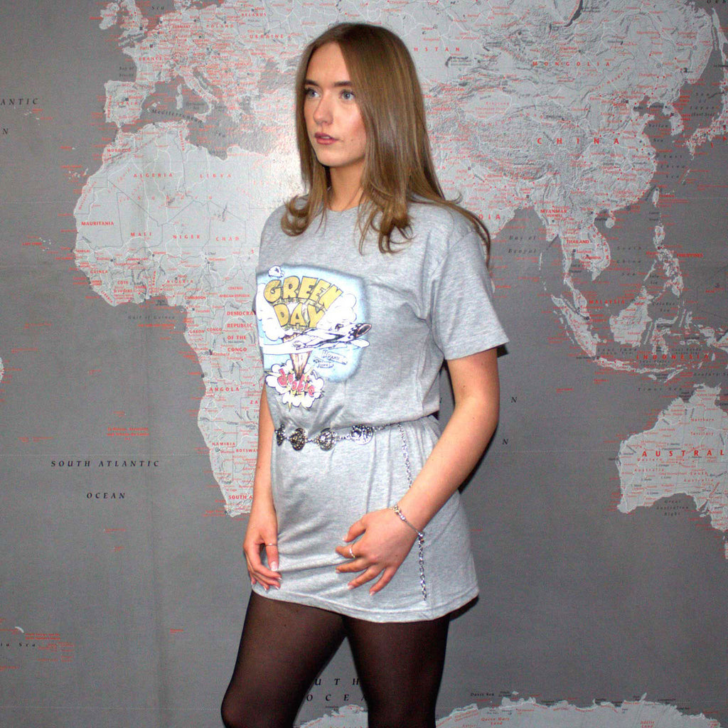 Green Day Ladies T-Shirt Dress: Vintage Dookie (Grey)