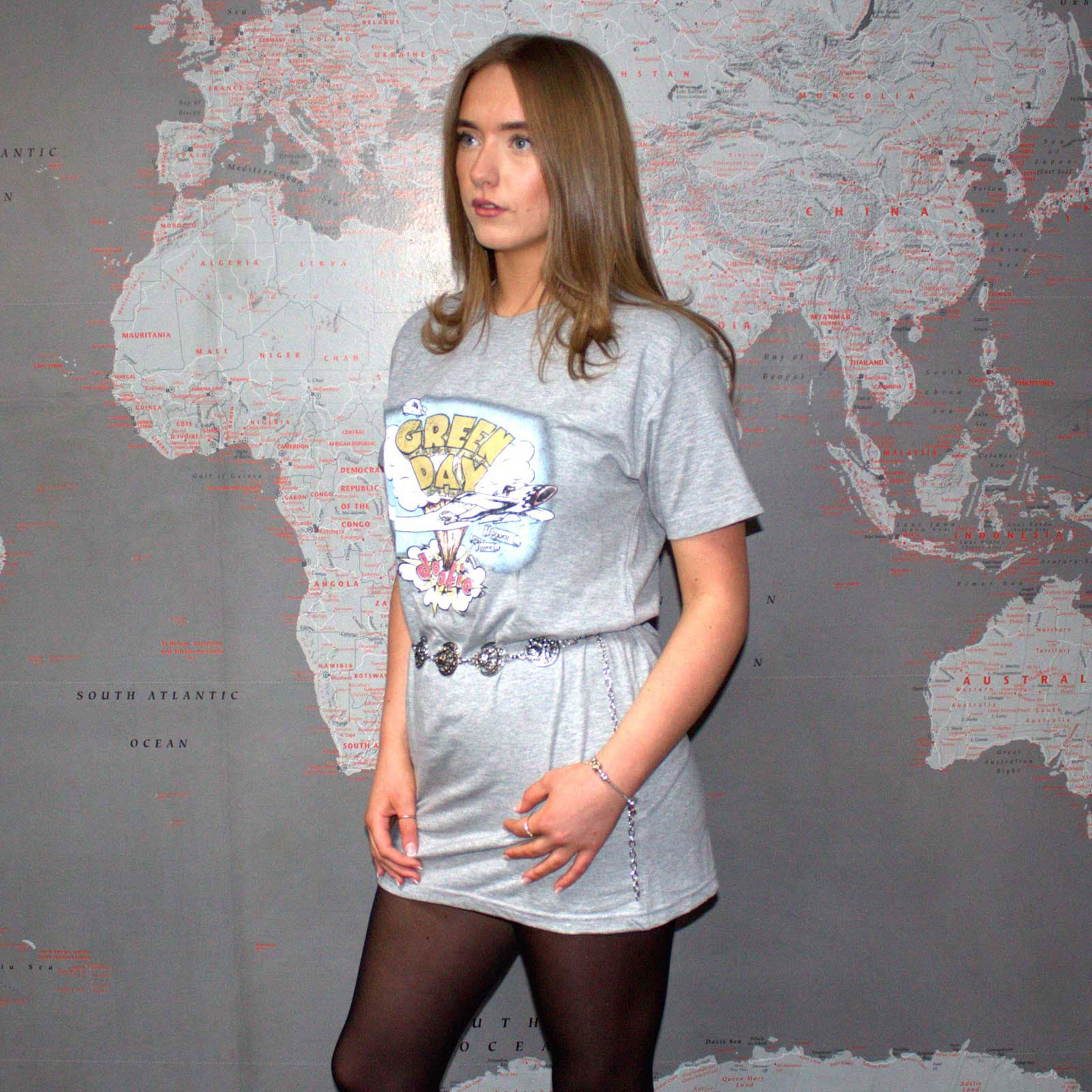 Green Day Ladies T-Shirt Dress: Vintage Dookie (Grey)