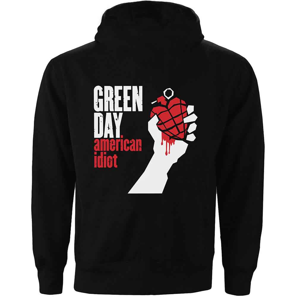 Green Day Ladies Zipped Hoodie: American Idiot (Black) (Back Print)