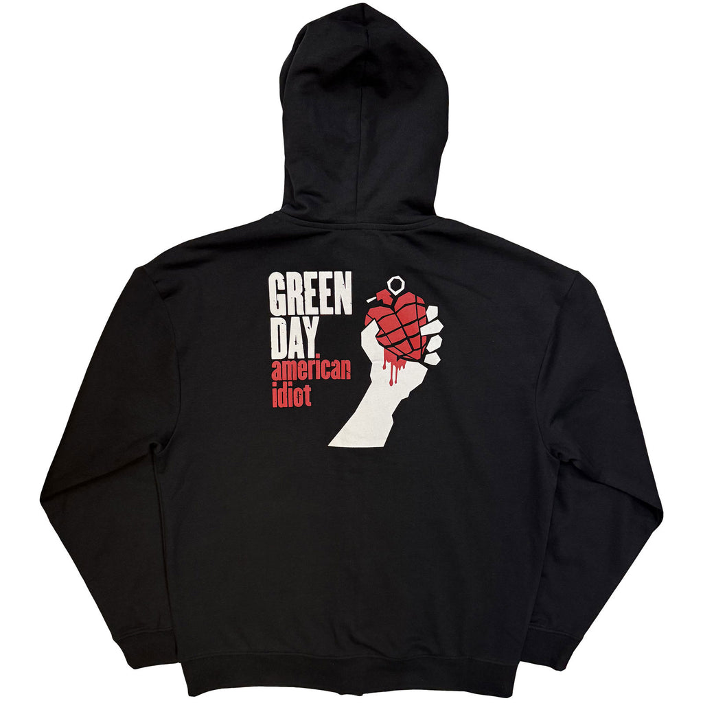 Green Day Unisex Zipped Hoodie: American Idiot (Black) (Back Print)