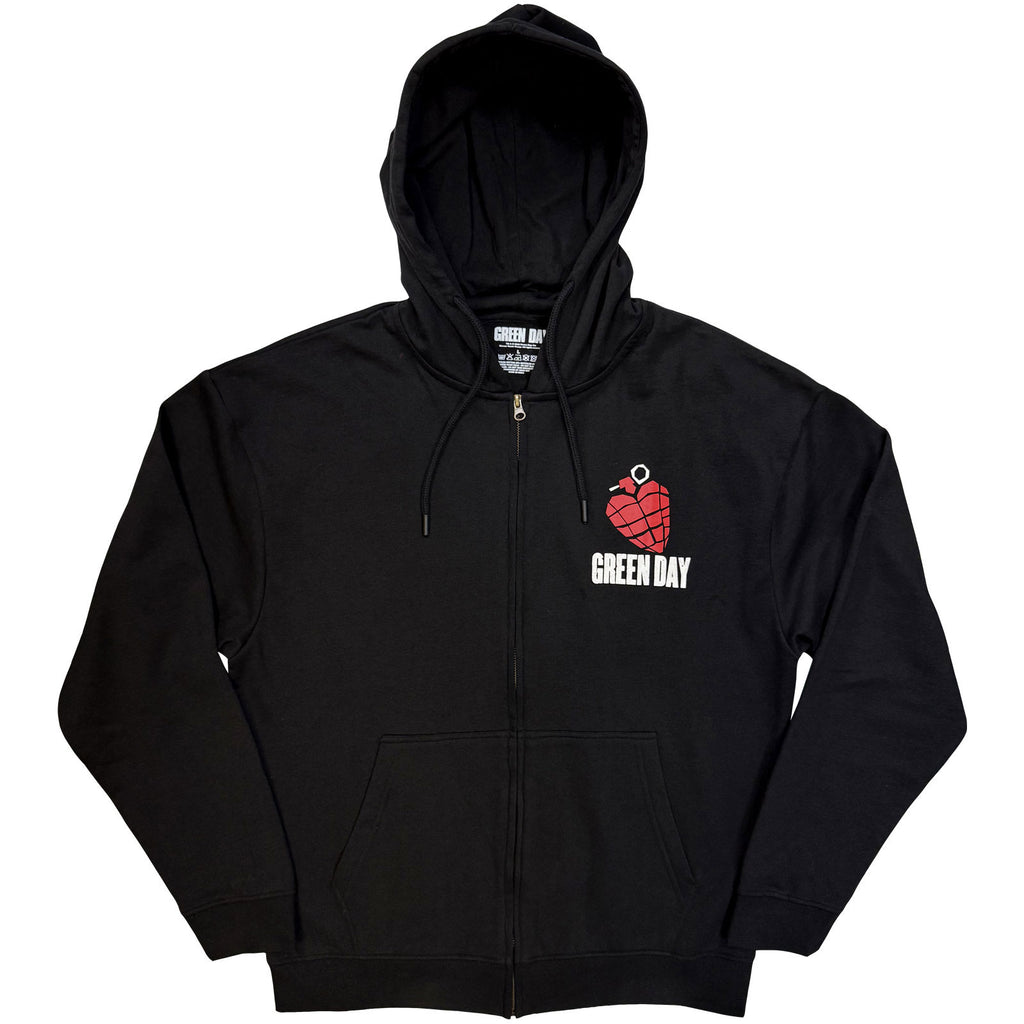 Green Day Unisex Zipped Hoodie: American Idiot (Black) (Back Print)