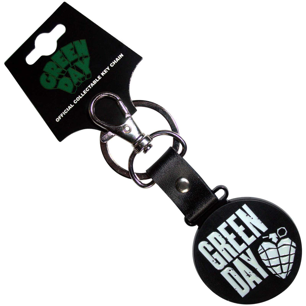Green Day Keychain: Stacked Logo & Grenade Circle (Glow-in-the-Dark)