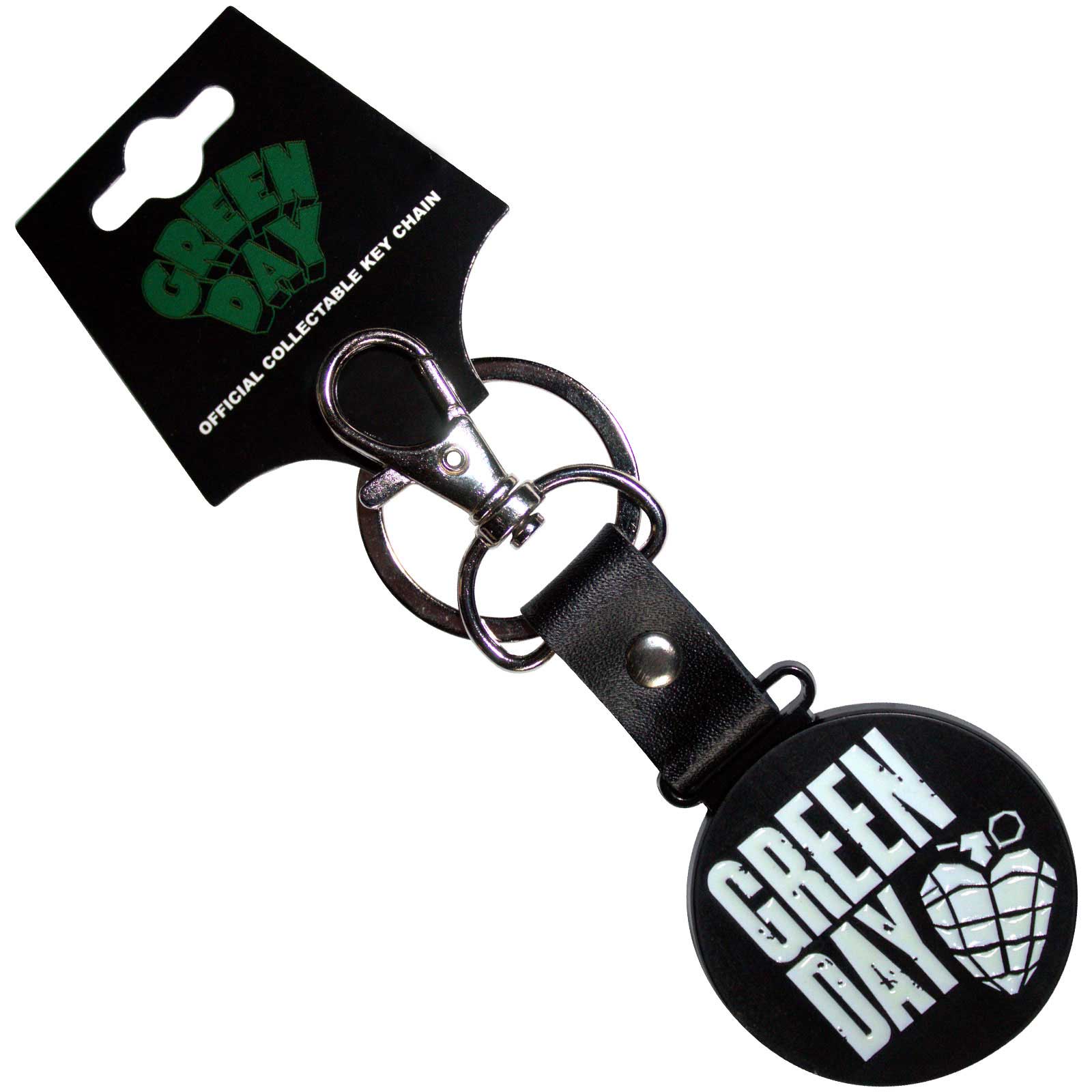 Green Day Keychain: Stacked Logo & Grenade Circle (Glow-in-the-Dark)