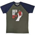 Green Day Unisex Raglan T-Shirt: American Idiot (Khaki Green & Navy Blue)