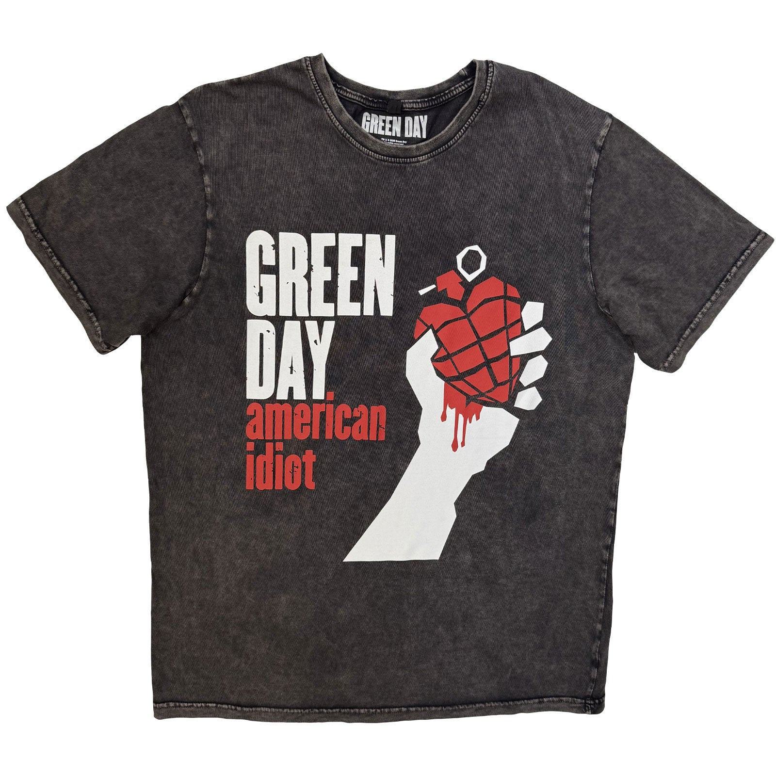 Green Day Unisex Stone Wash T-Shirt: American Idiot (Charcoal Grey)