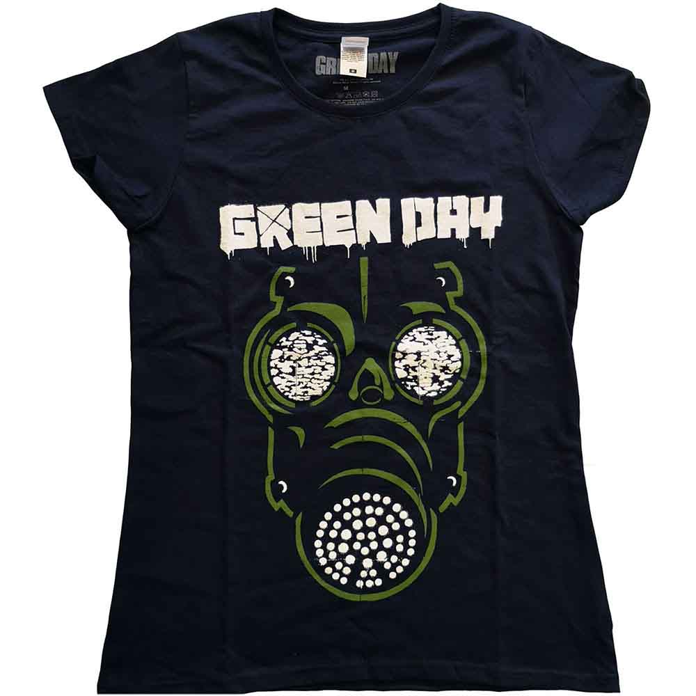 Green Day Ladies T-Shirt: Green Mask (Navy Blue)