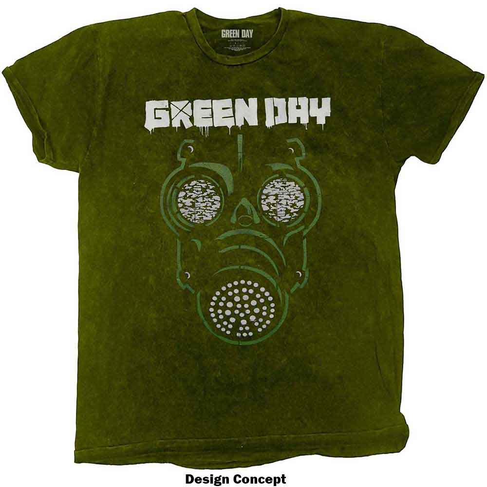 Green Day Unisex T-Shirt: Gas Mask (Khaki Green) (Wash Collection)