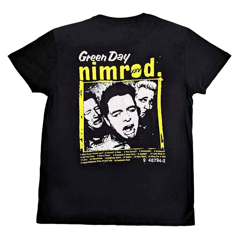 Green Day Unisex T-Shirt: Nimrod Breast Print (Black) (Back Print)