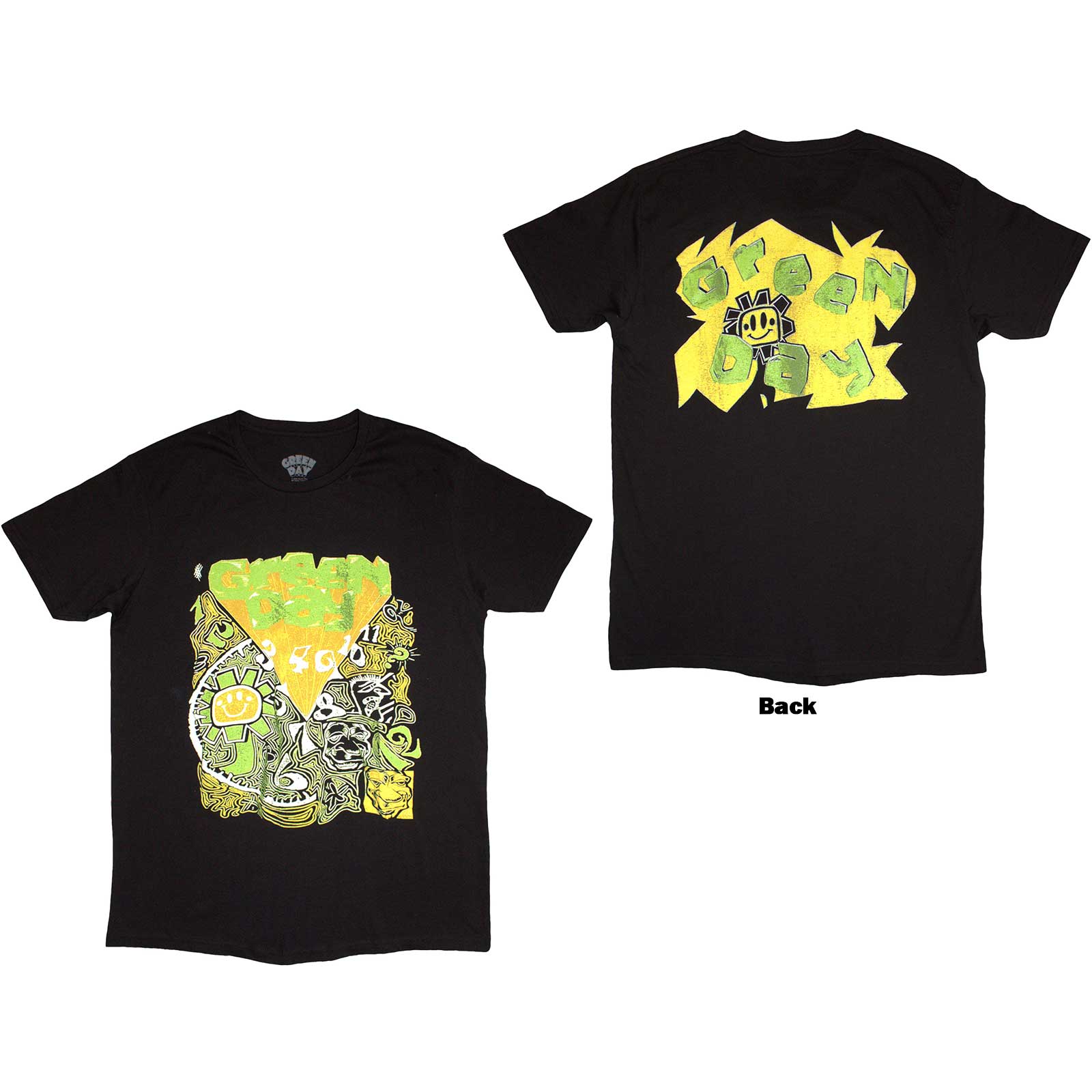 Green Day Unisex T-Shirt: Psychedelic Kerplunk (Black) (Back Print)