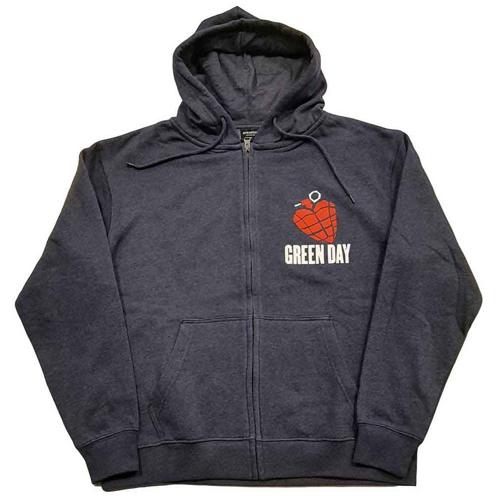 Green Day Unisex Zipped Hoodie: American Idiot (Navy Blue) (Back Print)