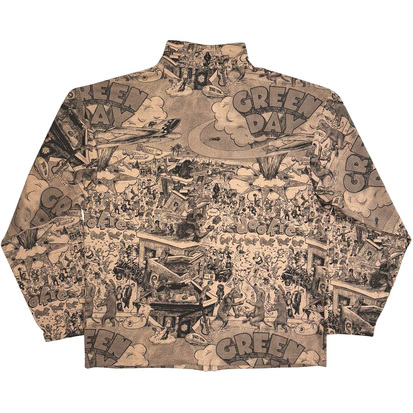 Green Day Unisex Zip Jacket: Dookie All Over Print (Brown) (Back Print)
