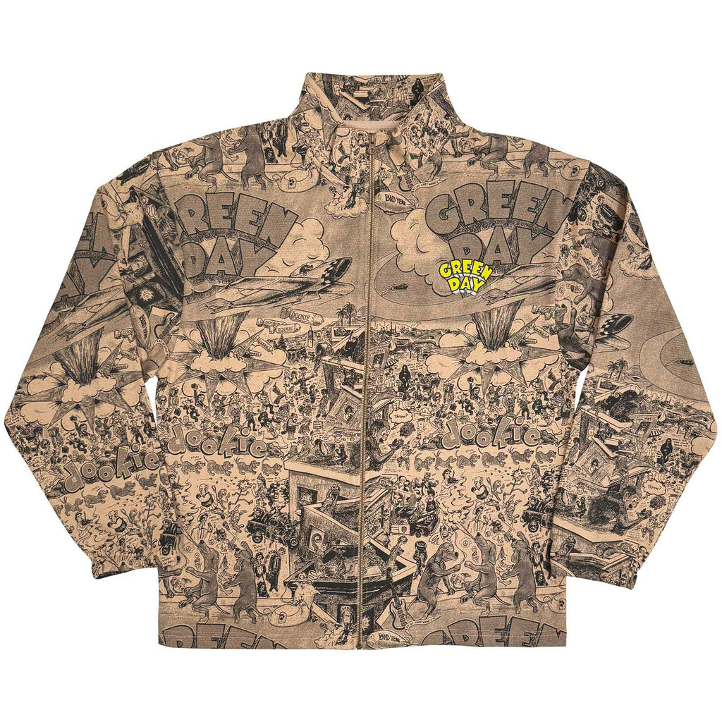Green Day Unisex Zip Jacket: Dookie All Over Print (Brown) (Back Print)