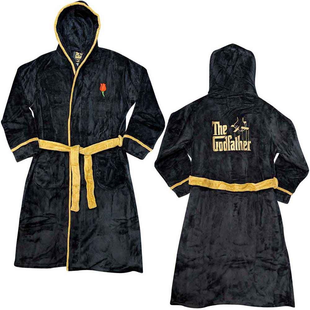 The Godfather Unisex Bathrobe: Rose & Logo (Black) (Back Print)